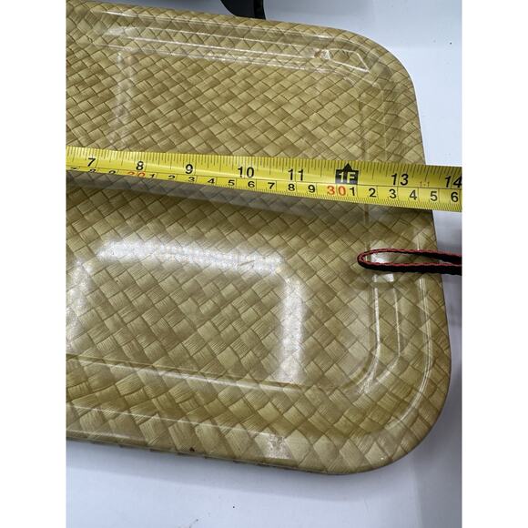 Vintage Woven Bamboo Print Metal tray Set Of 4 Rattan basket Print Set Tv Trays - Picture 6 of 7